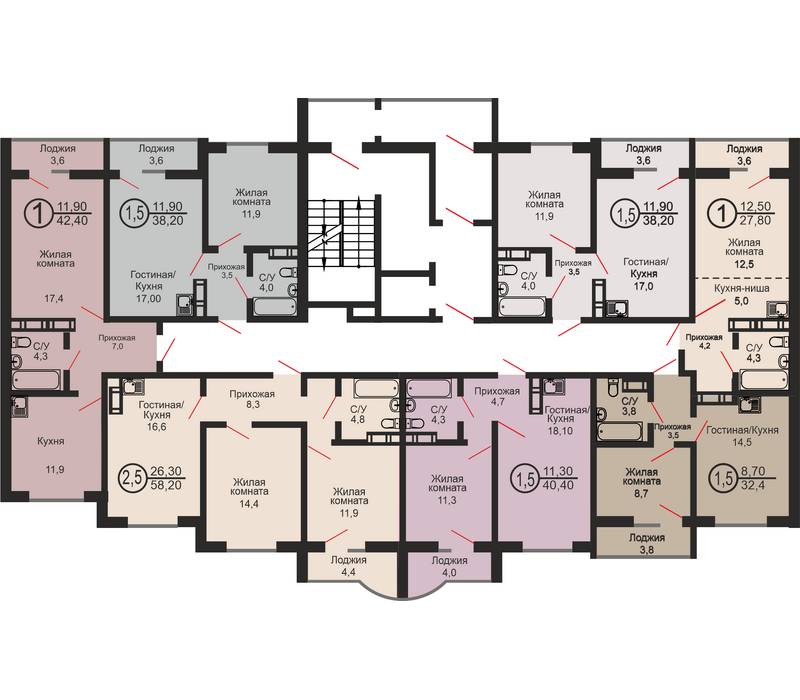 Двухкомнатная квартира, 58.2 м², этаж 4