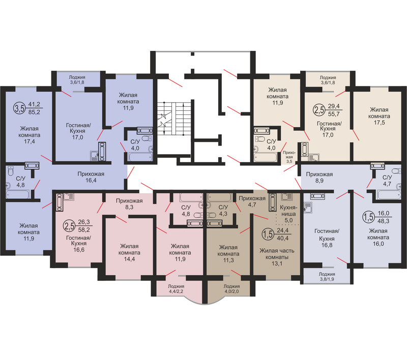 Однокомнатная квартира, 48.3 м², этаж 14