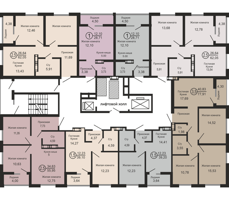 Однокомнатная квартира, 39.39 м², этаж 8