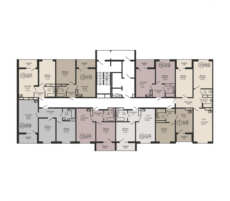 Однокомнатная квартира, 39.41 м², этаж 1