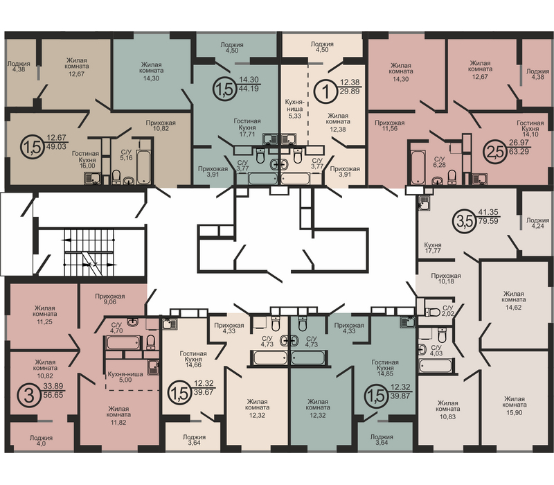 Однокомнатная квартира, 49.03 м², этаж 1
