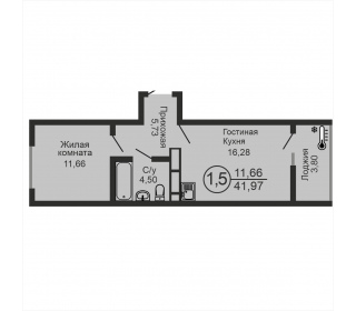 Однокомнатная квартира, 41.97 м², этаж 10
